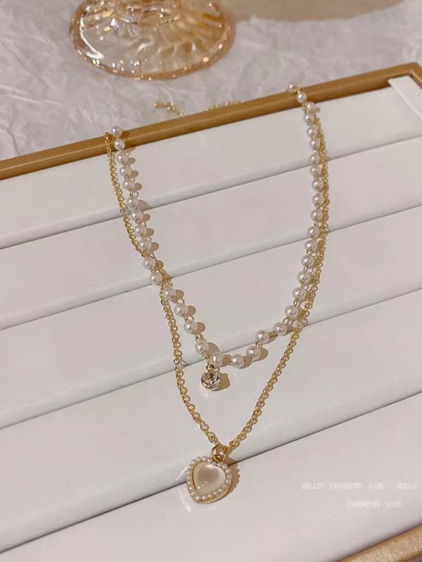 Pearl Love Double Layered Heart  Pendant Anti Tarnished Necklace