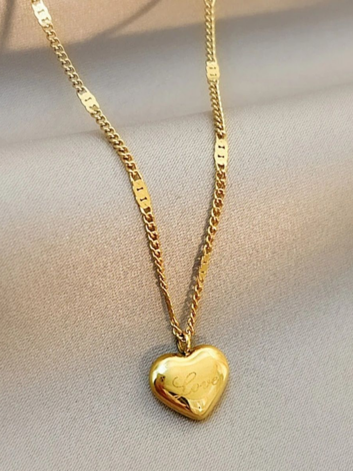 Solid Love Flat Chain Trending Anti Tarnished Golden Necklace