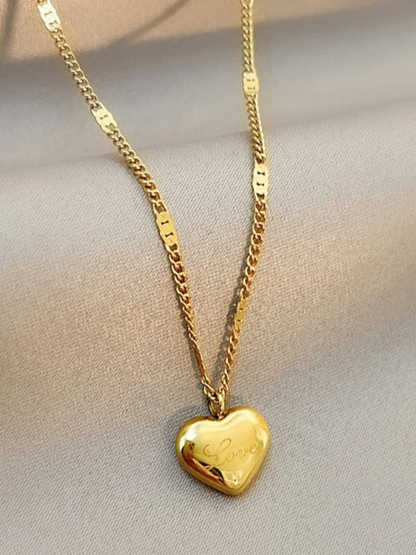 Solid Love Flat Chain Trending Anti Tarnished Golden Necklace