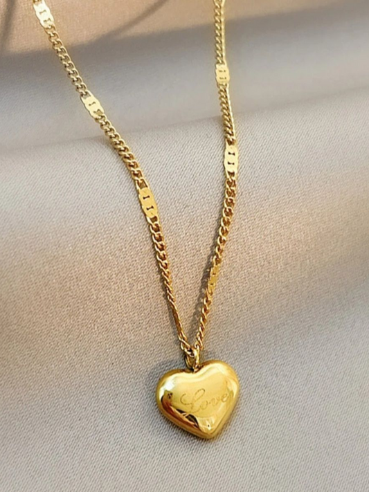Solid Love Flat Chain Trending Anti Tarnished Golden Necklace