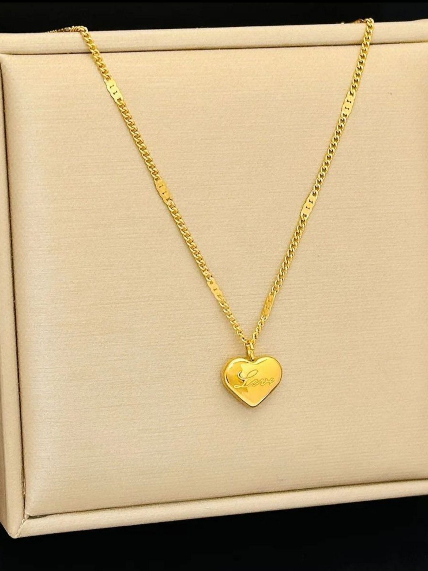 Solid Love Flat Chain Trending Anti Tarnished Golden Necklace