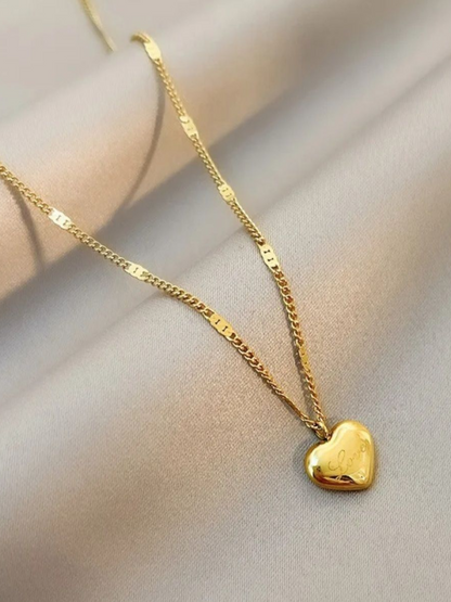 Solid Love Flat Chain Trending Anti Tarnished Golden Necklace