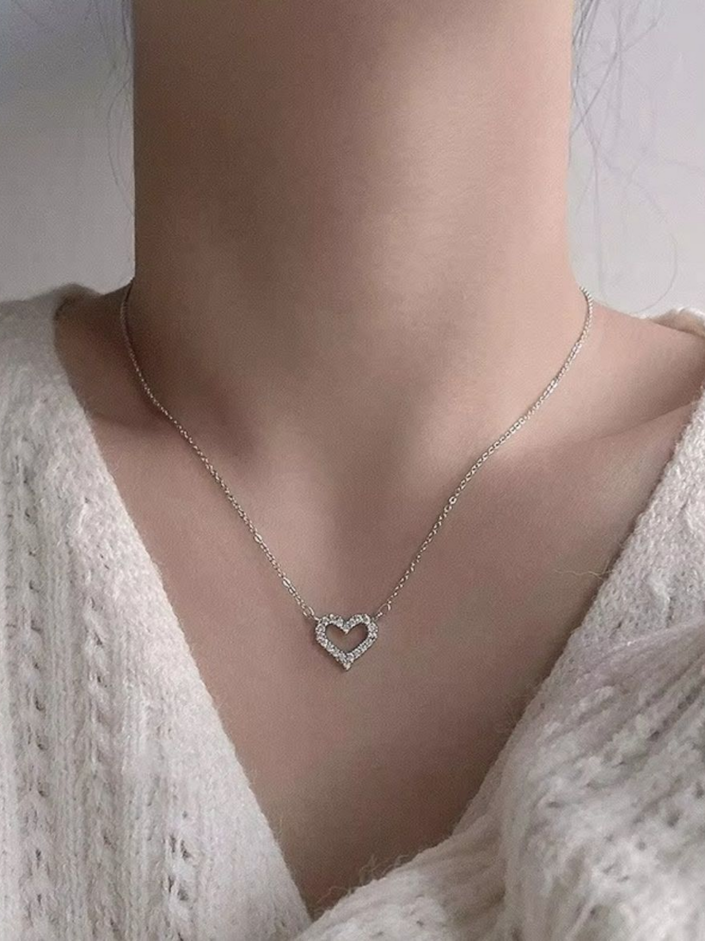 Hanging Love Silver Tone Shimmering Cute Necklace