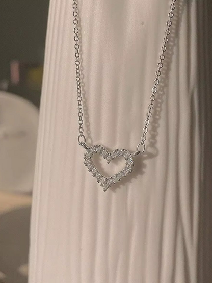 Hanging Love Silver Tone Shimmering Cute Necklace