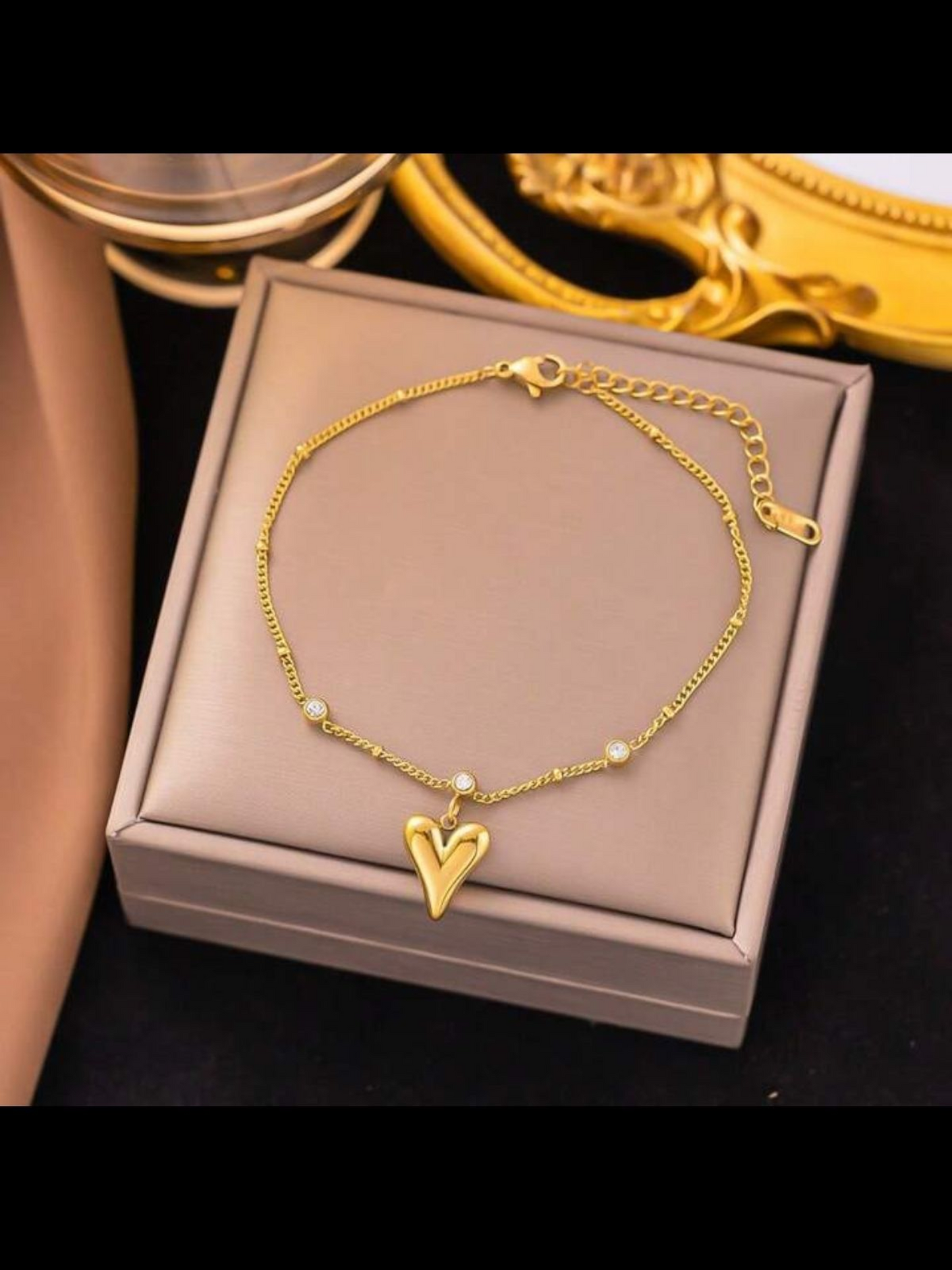 Solid Sleek Heart Pendant Anti Tarnished Necklace With Stones