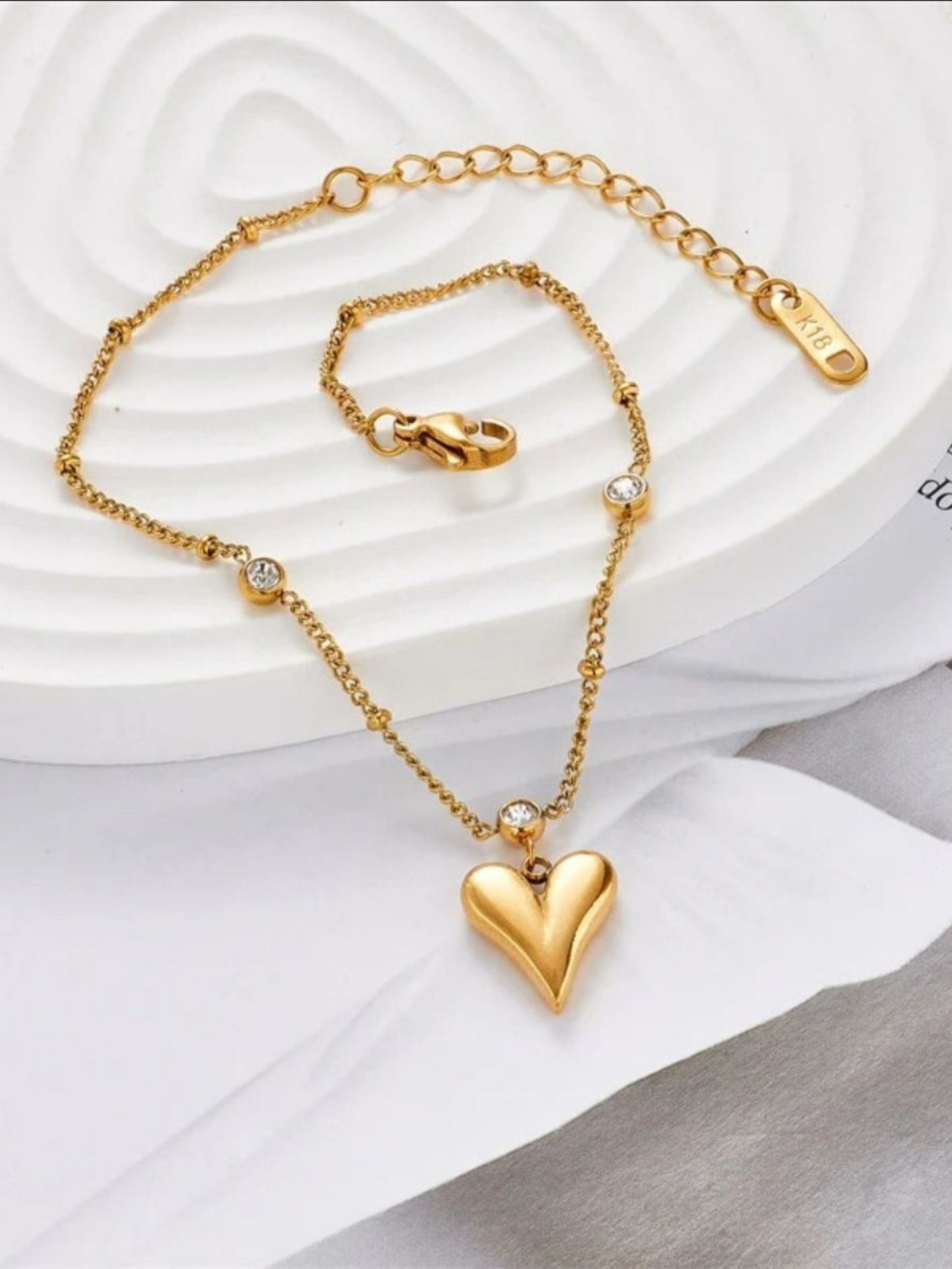 Solid Sleek Heart Pendant Anti Tarnished Necklace With Stones