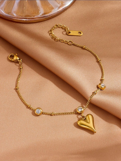 Solid Sleek Heart Pendant Anti Tarnished Necklace With Stones