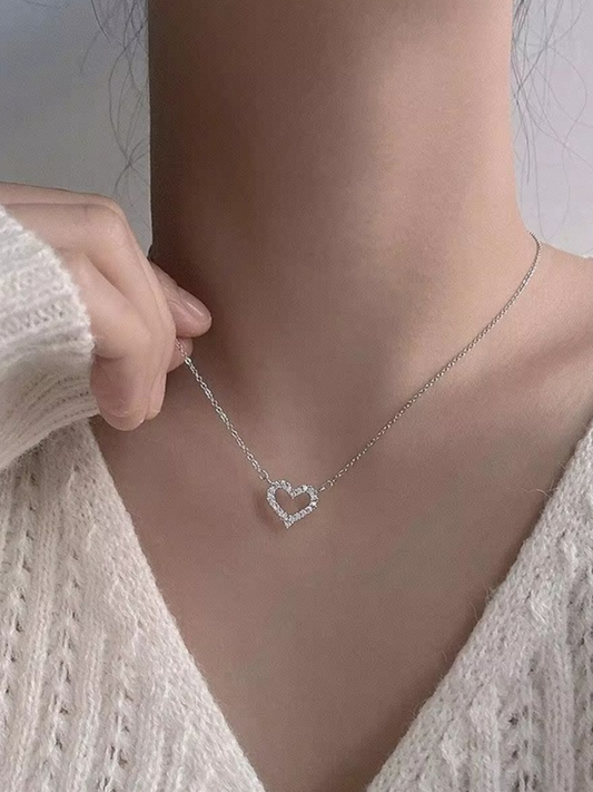 Hanging Love Silver Tone Shimmering Cute Necklace