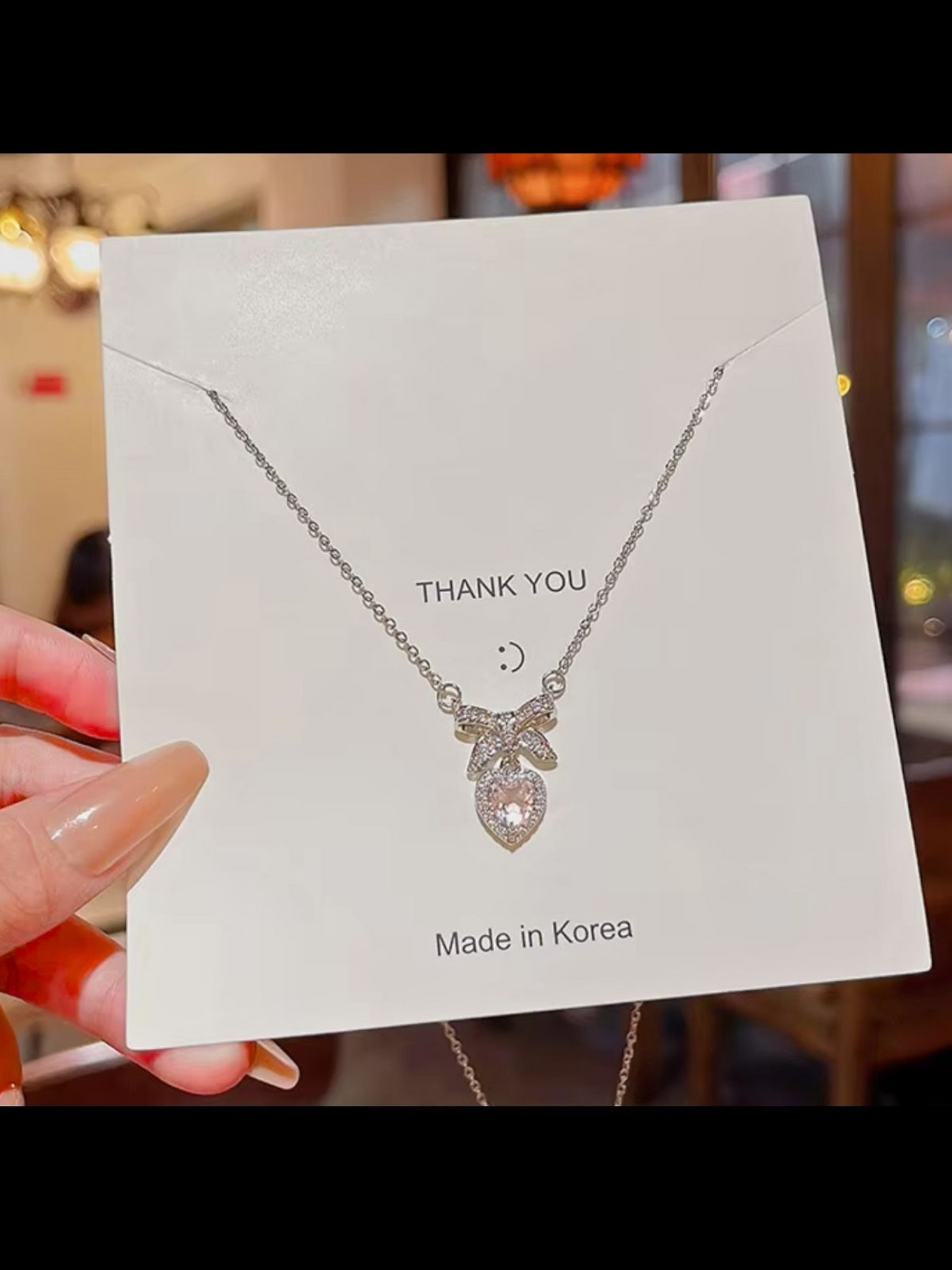 Bow For Love Pink Rhinestone Double Pendant Necklace