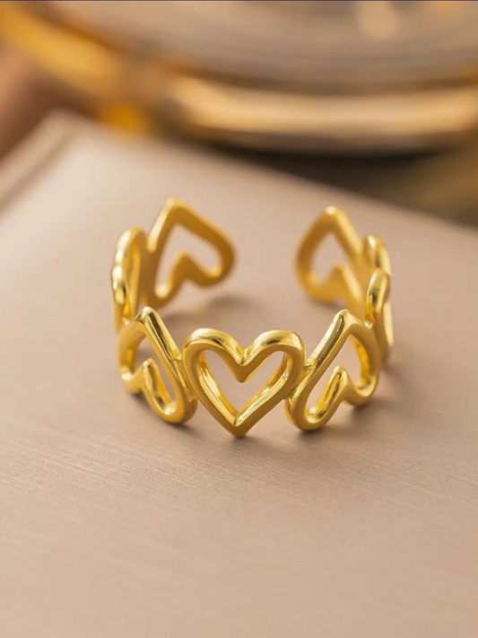 Love Squad Hollow Gold Plated Adjustable Finger Ring