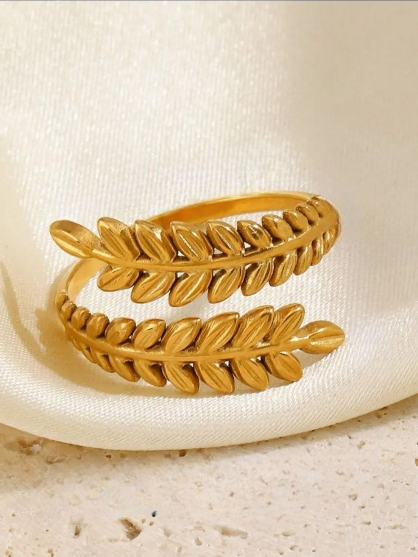 Leaf Cascade Double Stance Anti Tarnished Gold Plated Adjustable Finger Ring