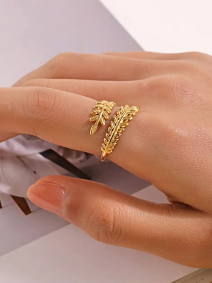 Leaf Cascade Double Stance Anti Tarnished Gold Plated Adjustable Finger Ring