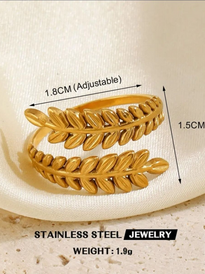 Leaf Cascade Double Stance Anti Tarnished Gold Plated Adjustable Finger Ring