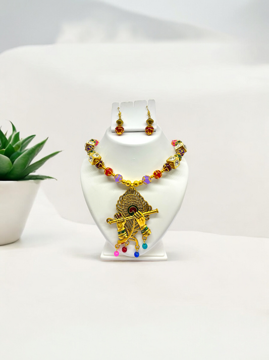 Lord Krishna Colourful Beaded Rajasthani Ethnic Traditional Tribe Necklace Set