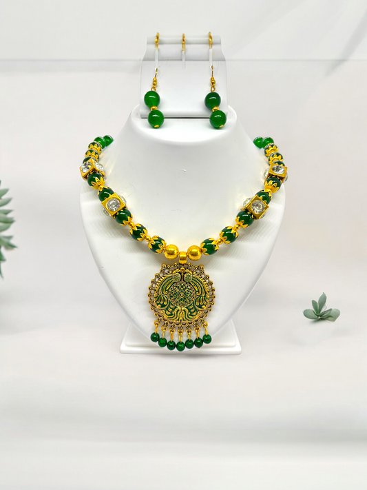 Green Beaded Rajasthani Ethnic Traditional Tribe Necklace Set