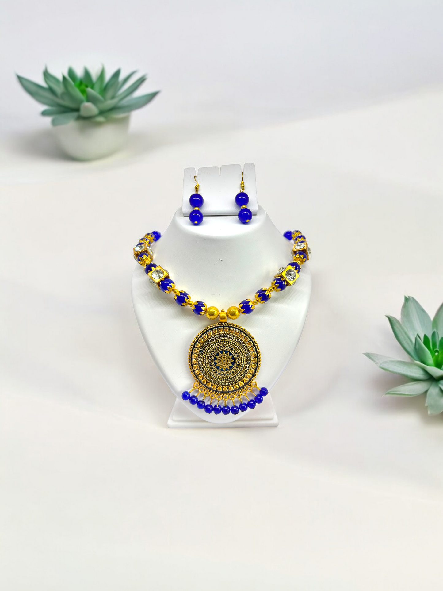 Royal Blue Beaded Rajasthani Ethnic Traditional Tribe Necklace Set