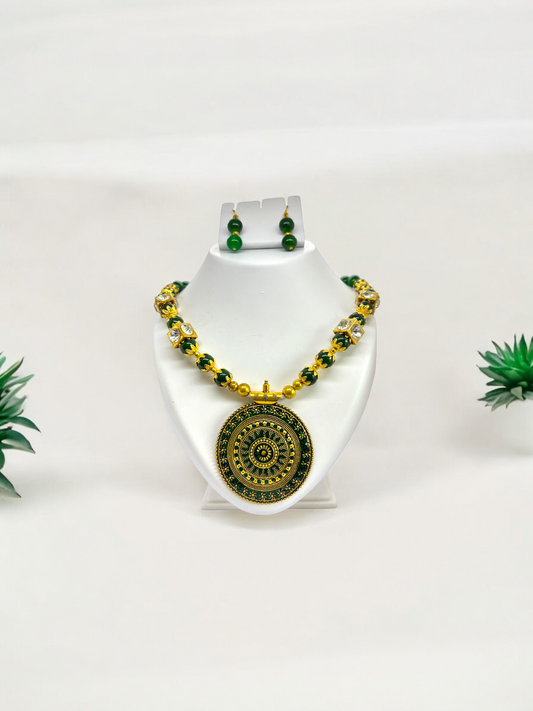 Bottle Green Beaded Rajasthani Ethnic Traditional Tribe Necklace