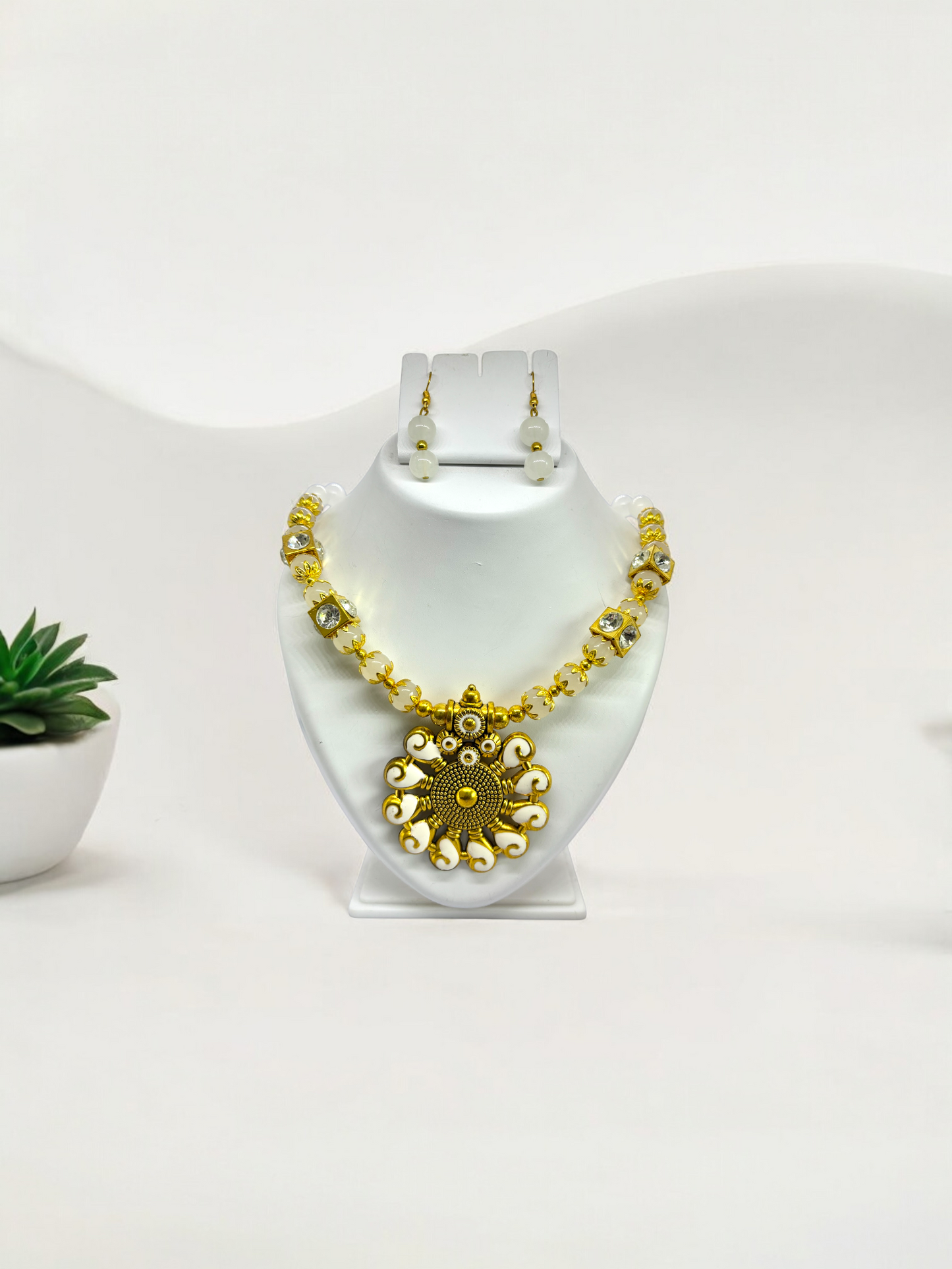 White Beaded Rajasthani Ethnic Traditional Tribe Necklace Set