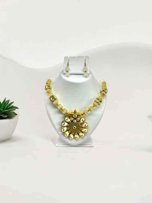 White Beaded Rajasthani Ethnic Traditional Tribe Necklace Set