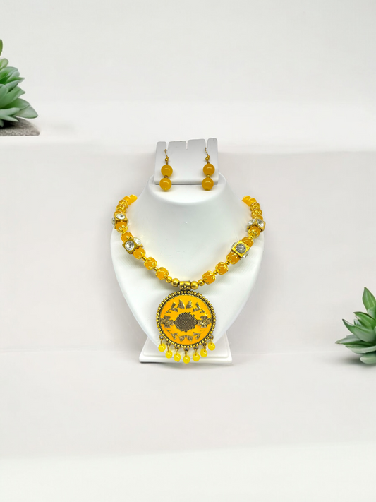 Yellow Beaded Rajasthani Ethnic Traditional Tribe Necklace Set