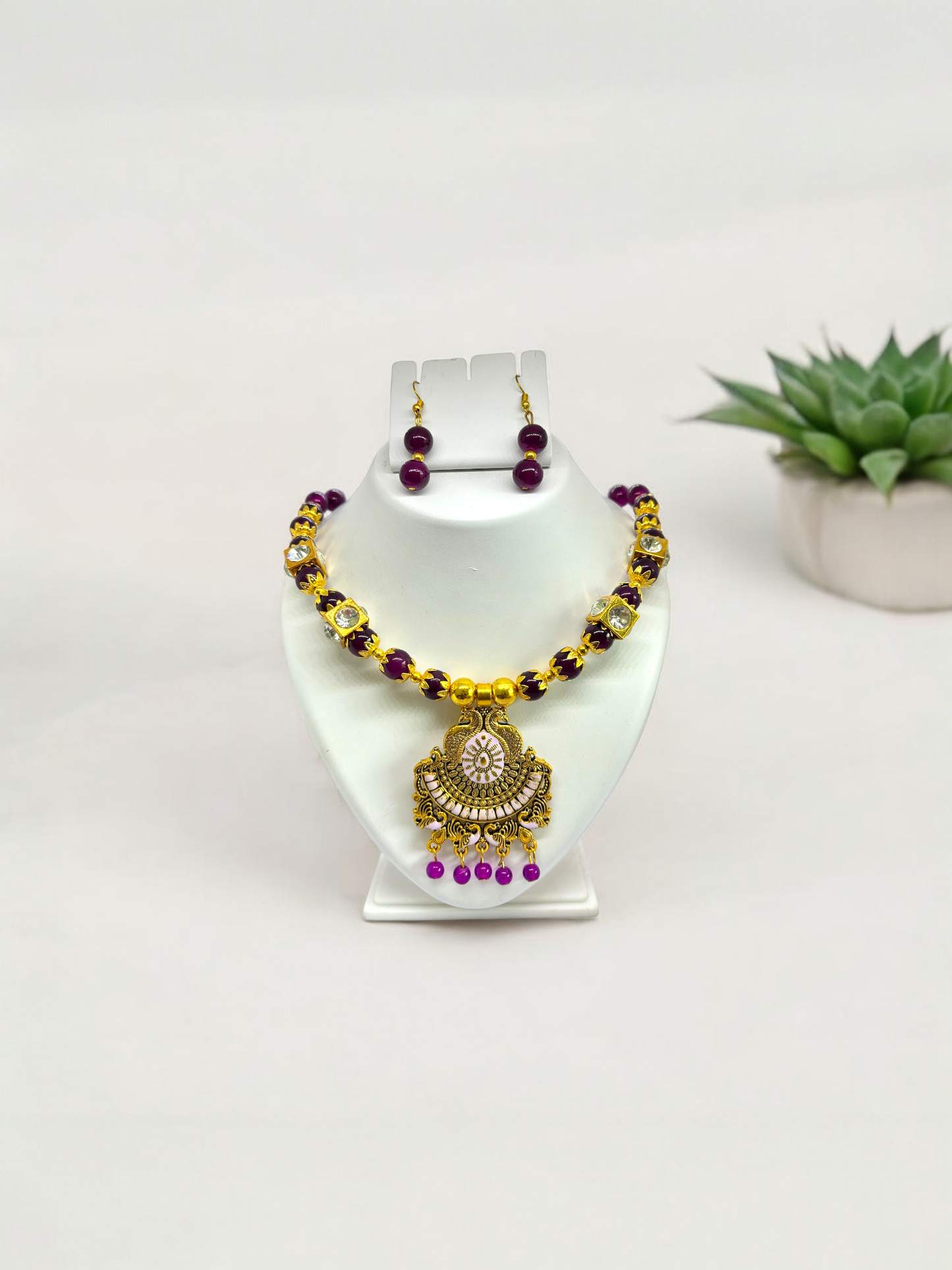 Maroon Rani Colour Beaded Rajasthani Ethnic Traditional Tribe Necklace Set