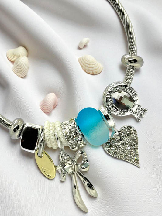 Anti Tarnished Silver Plated Heart Charm Bracelet