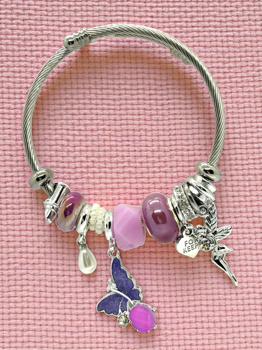 Anti Tarnished Silver Plated Princess and Butterfly Charm Bracelet