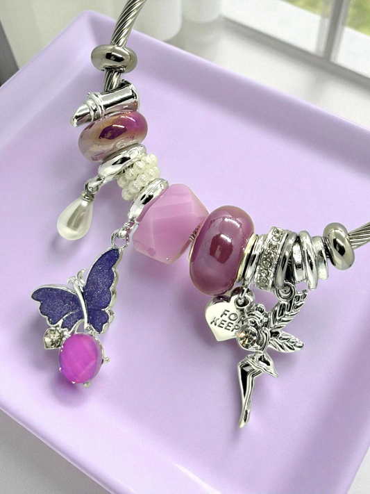Anti Tarnished Silver Plated Princess and Butterfly Charm Bracelet