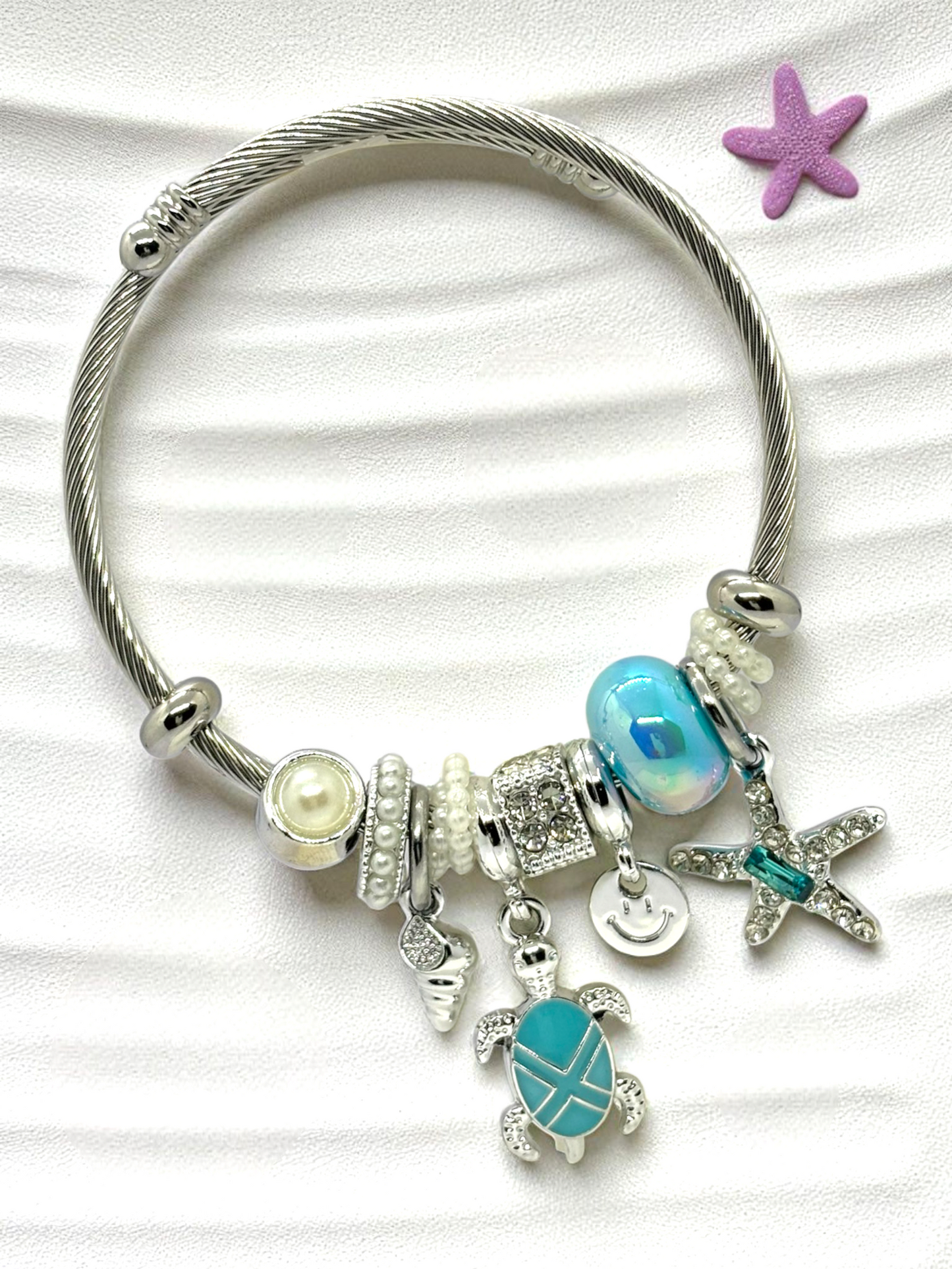 Anti Tarnished Silver Plated Star and Tortoise Charm Bracelet