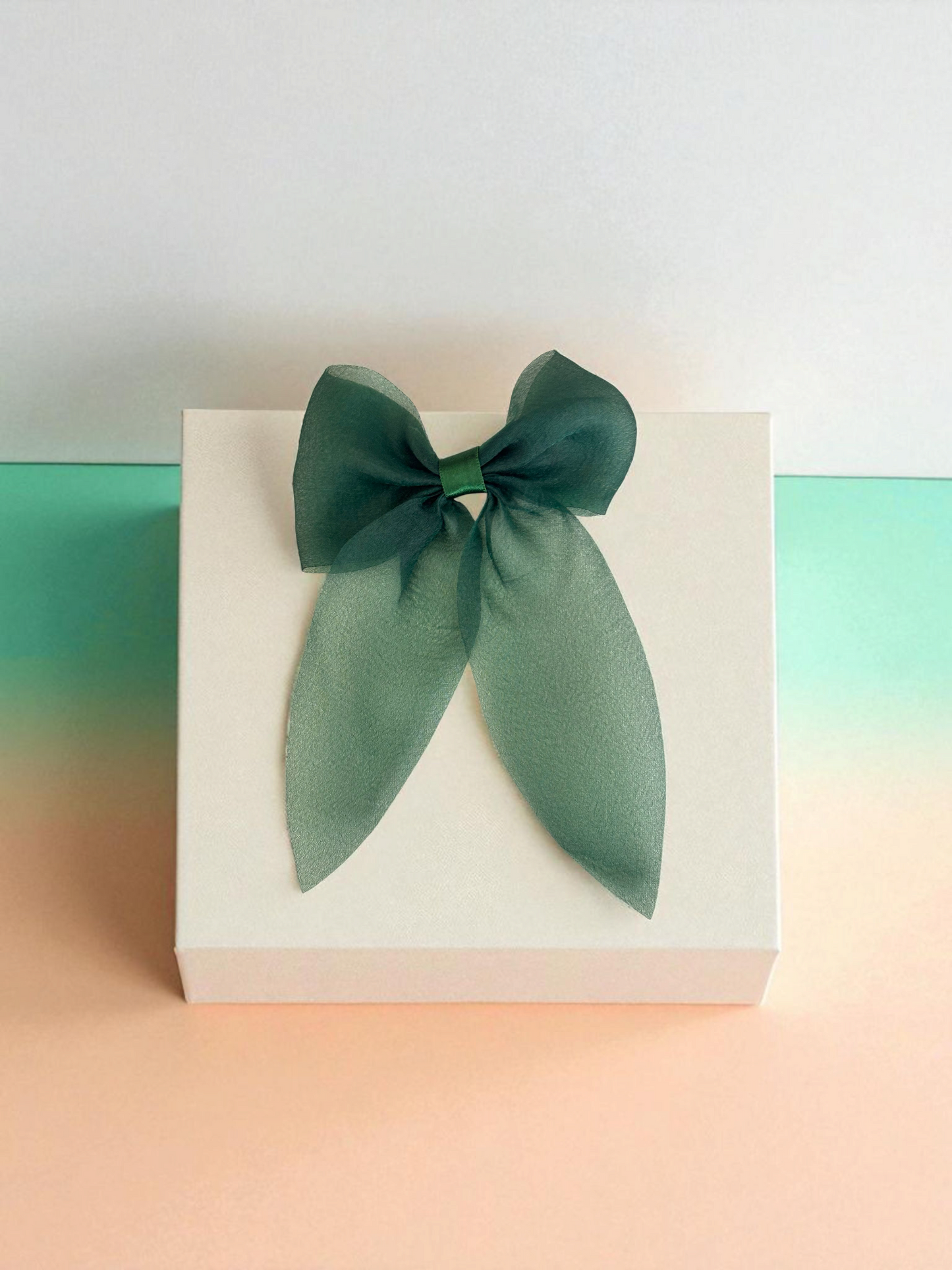 Dallae Bow Butterfly Hair Clip Made of Green Sheer Chiffon Fabric