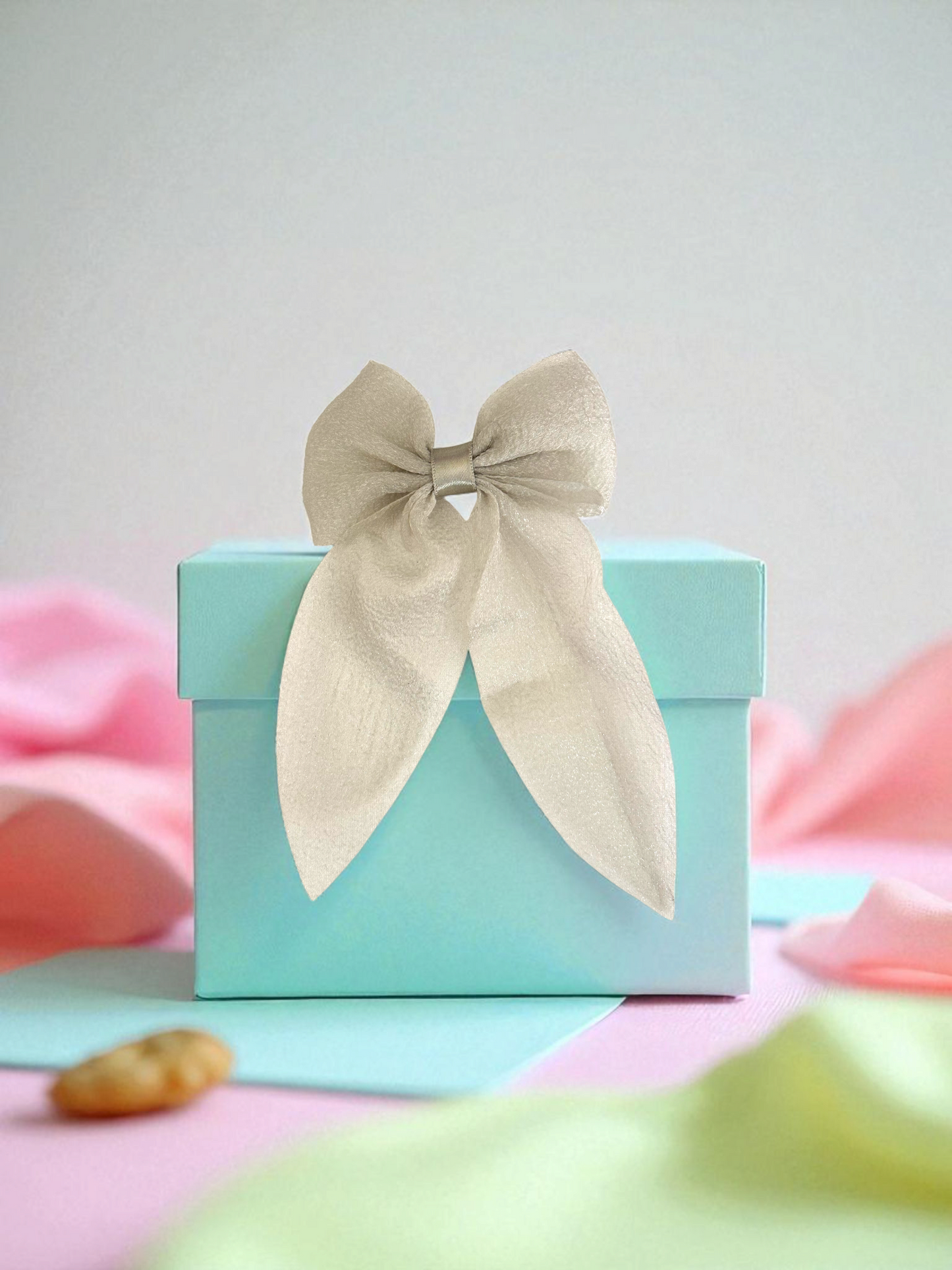 Dallae Bow Butterfly Hair Clip Made of Off White Sheer Chiffon Fabric