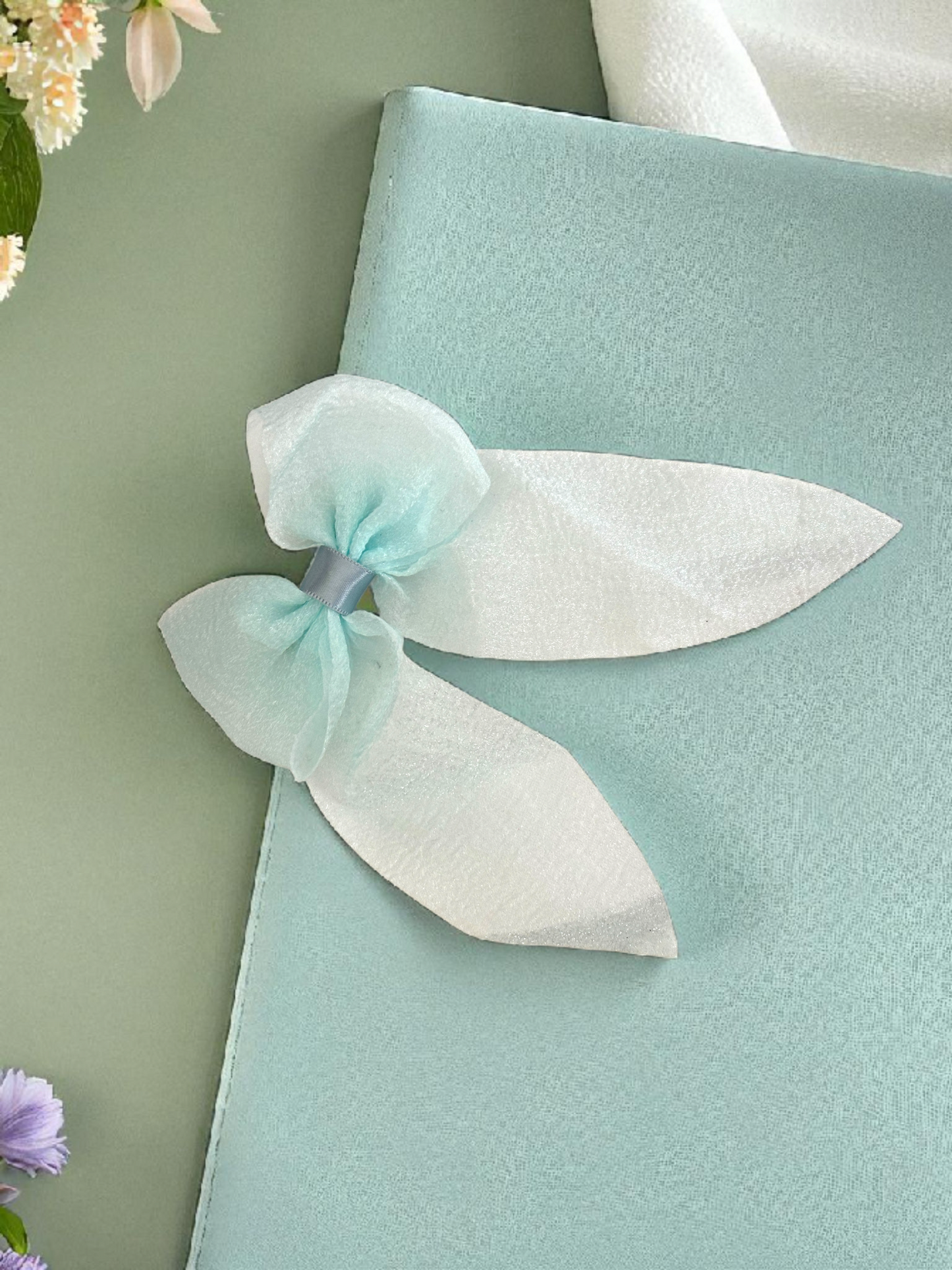 Dallae Bow Butterfly Hair Clip Made of Light Green Sheer Chiffon Fabric
