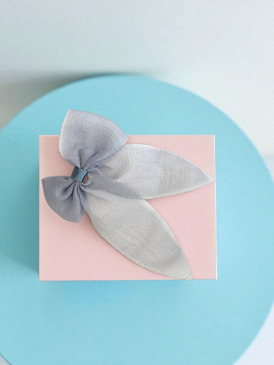 Dallae Bow Butterfly Hair Clip Made of Grey Sheer Chiffon Fabric