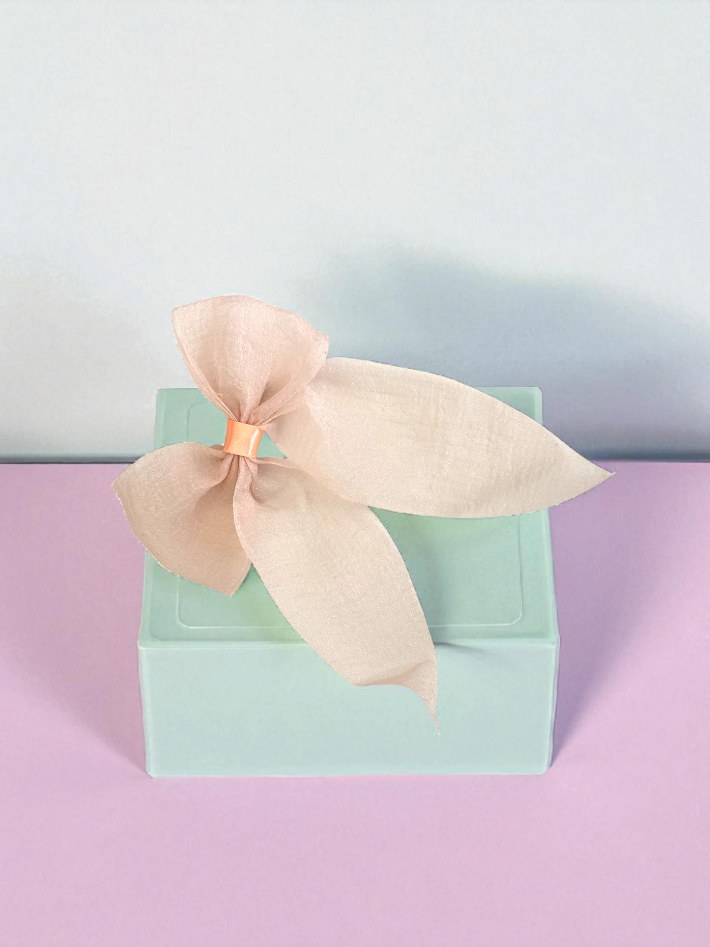 Dallae Bow Butterfly Hair Clip Made of Peach Sheer Chiffon Fabric