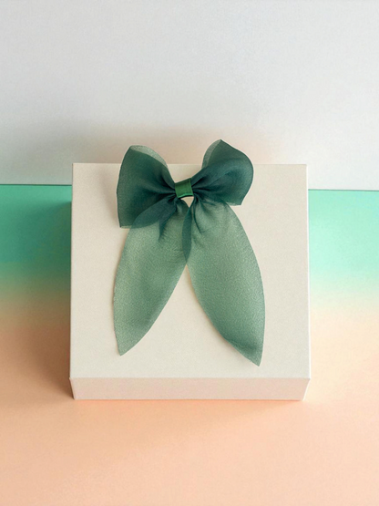 Dallae Bow Butterfly Hair Clip Made of Green Sheer Chiffon Fabric