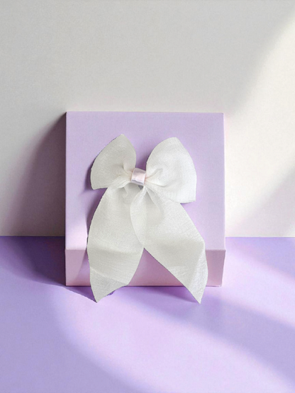 Dallae Bow Butterfly Hair Clip Made of White Sheer Chiffon Fabric