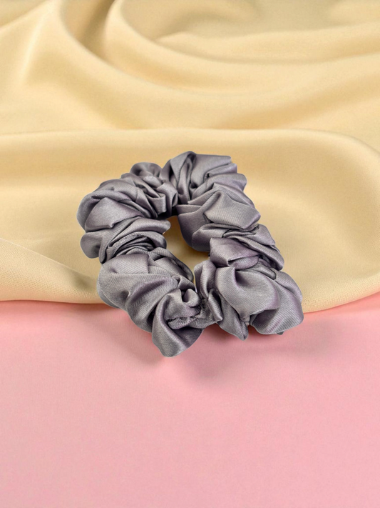 Grey Satin Silk Scrunchies