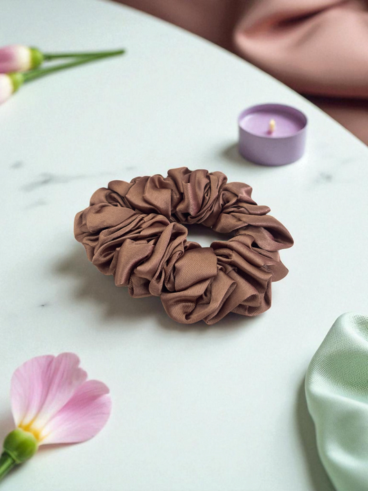 Brown Satin Silk Scrunchies