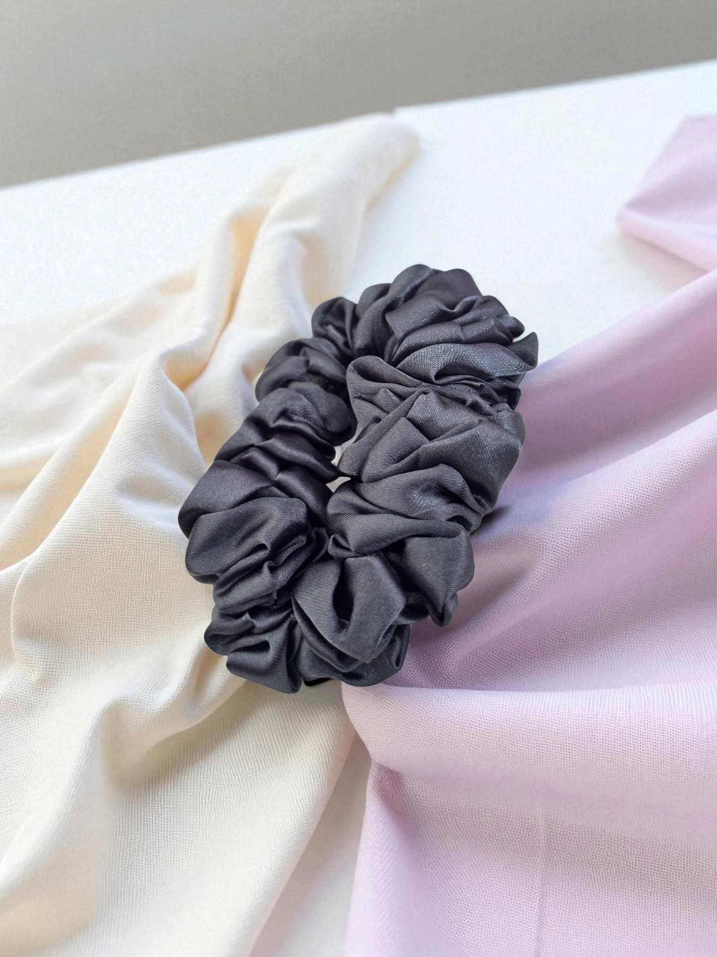 Dark Grey Satin Silk Scrunchies