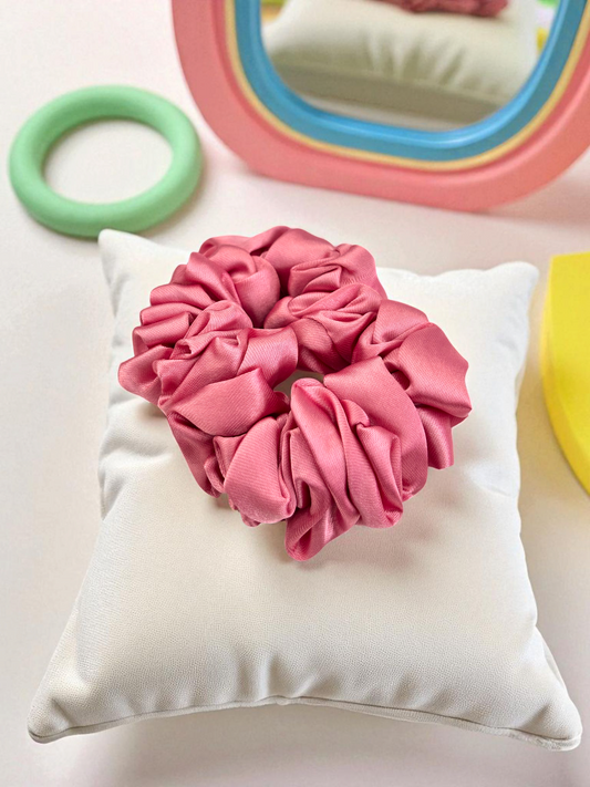 Dark Pink Satin Silk Scrunchies