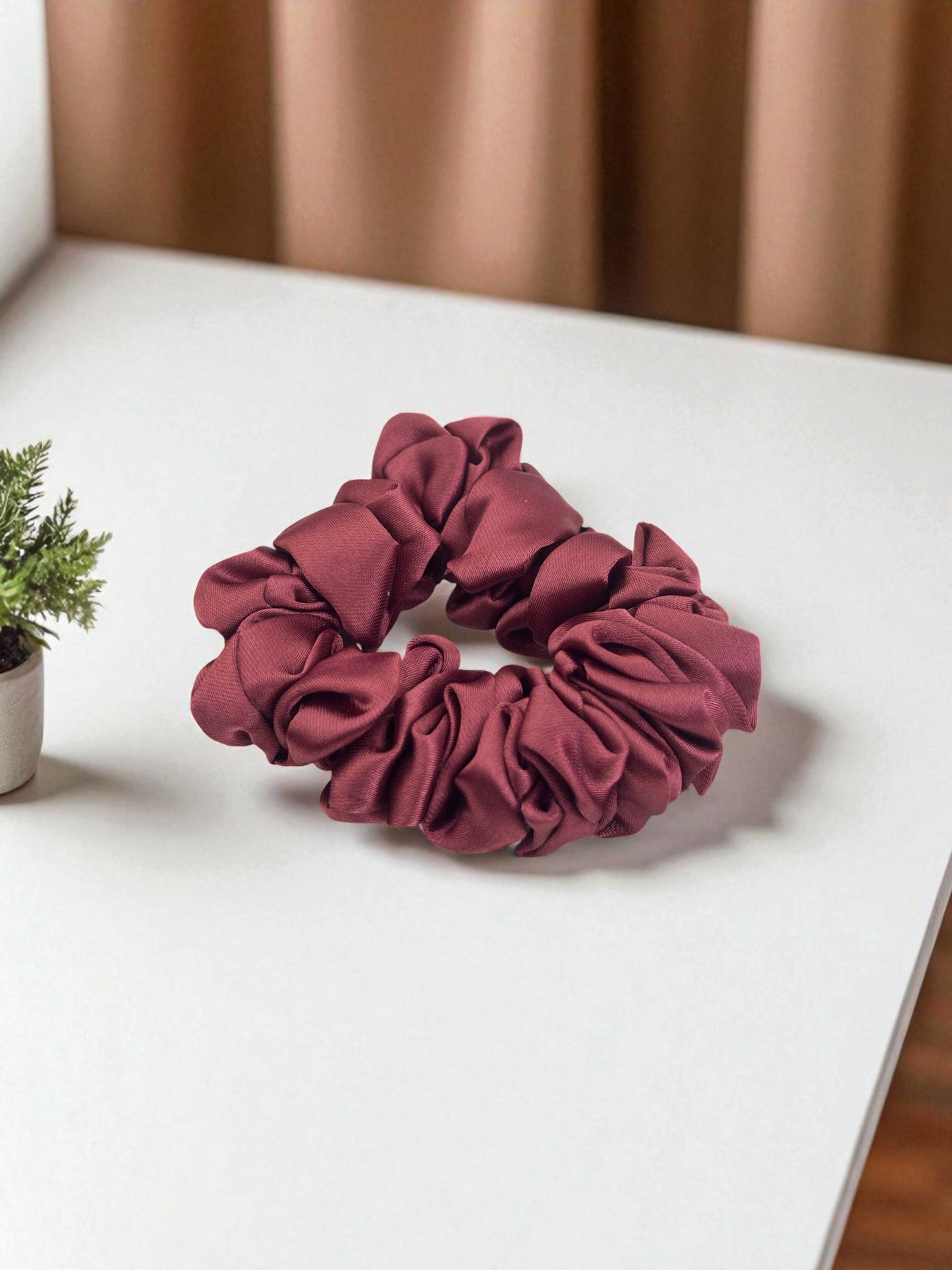 Maroon Satin Silk Scrunchies