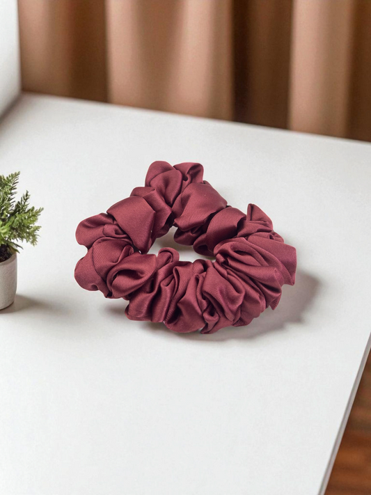 Maroon Satin Silk Scrunchies