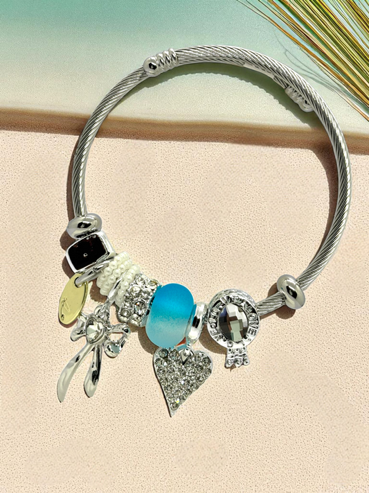 Anti Tarnished Silver Plated Heart Charm Bracelet