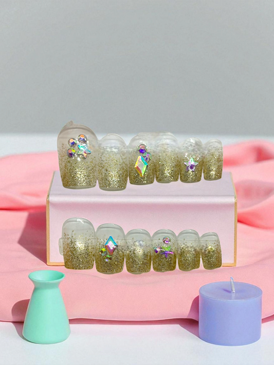 White Gold Artificial Handmade Reusable Press on Nails Kit