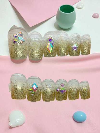 White Gold Artificial Handmade Reusable Press on Nails Kit
