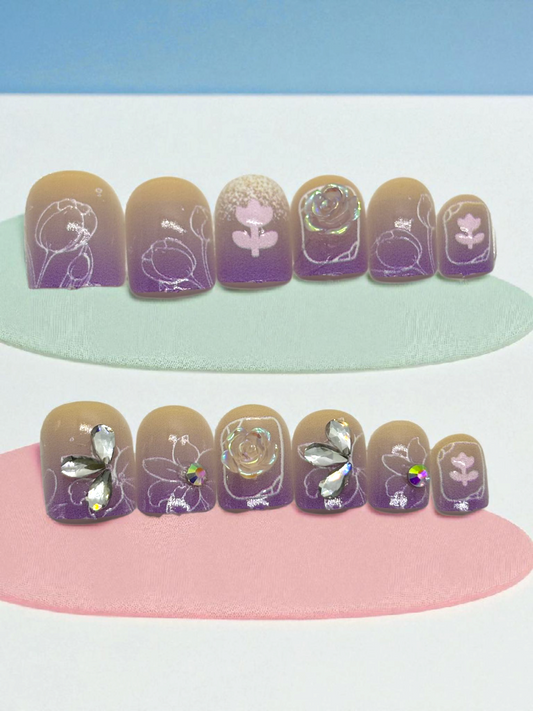 Violet Artificial Handmade Reusable Press on Nails Kit