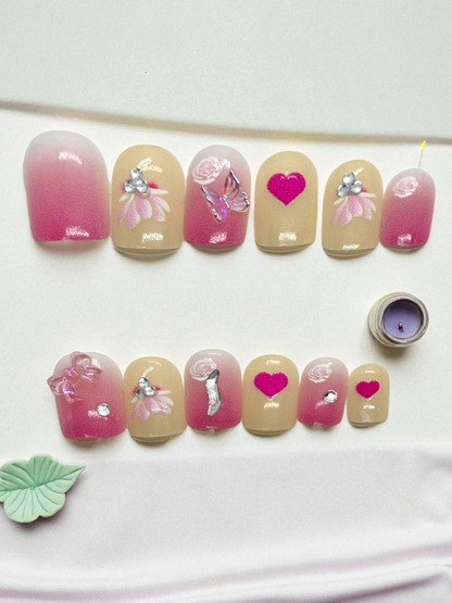 White and Pink small Artificial Handmade Reusable Press on Nails Kit