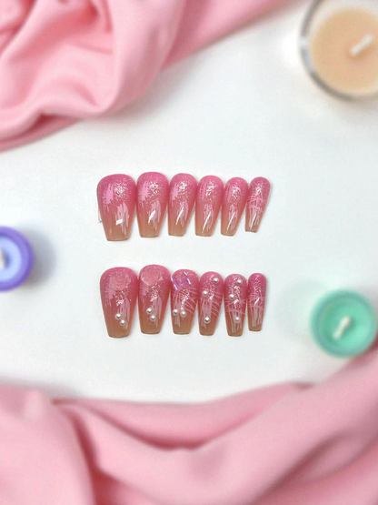 Pink Artificial Handmade Reusable Press on Nails Kit