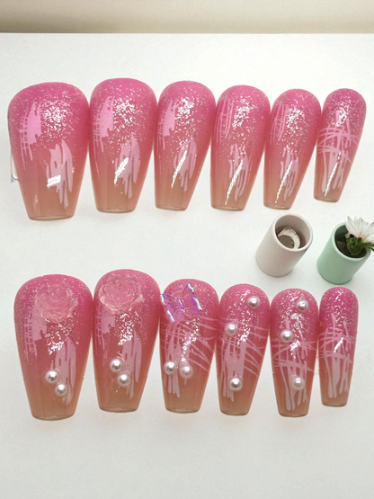 Pink Artificial Handmade Reusable Press on Nails Kit