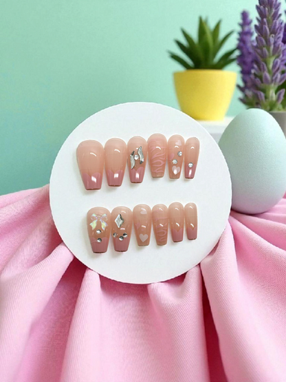 Peach Artificial Handmade Reusable Press on Nails Kit
